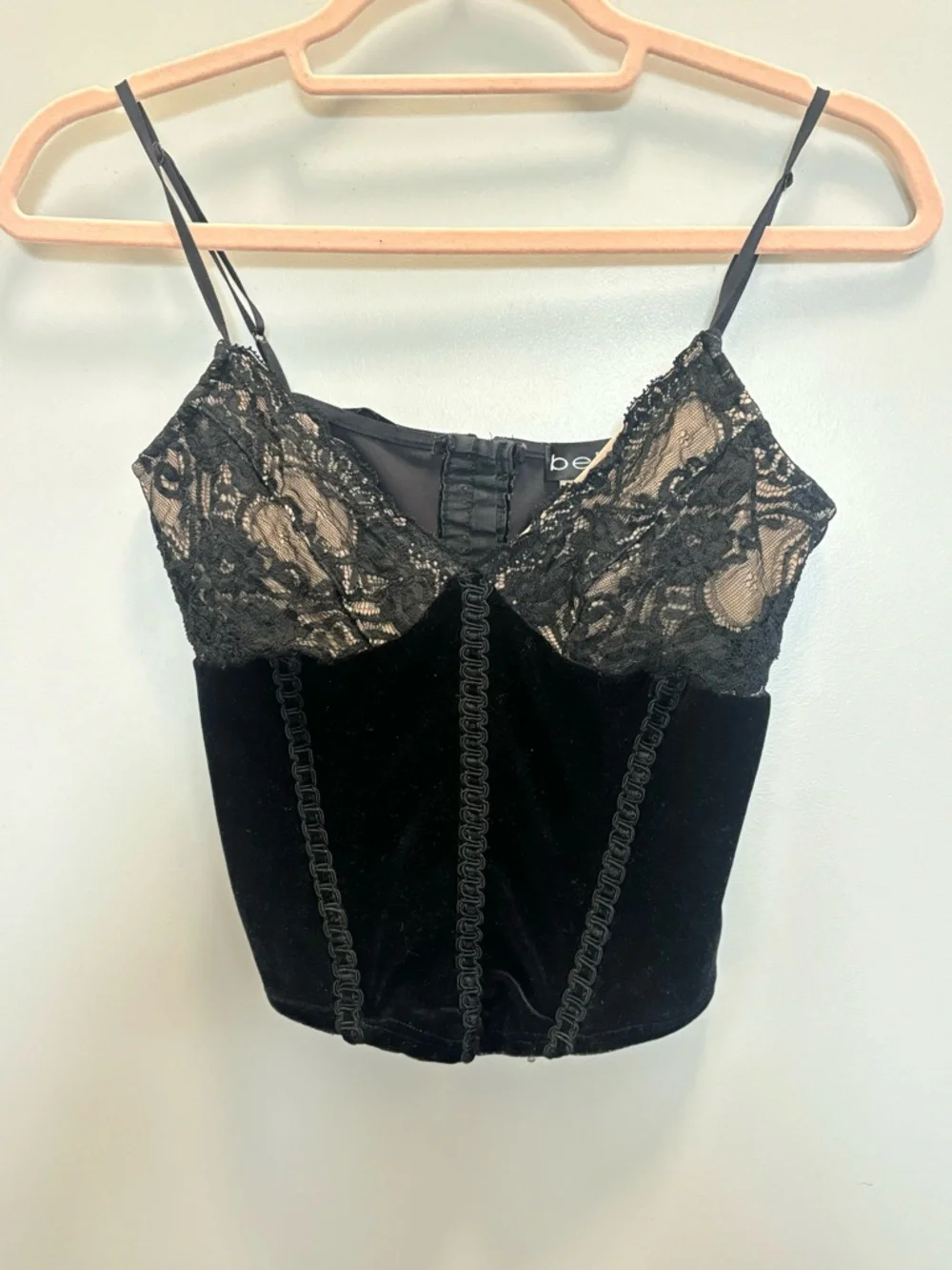bebe Black Lace & Velvet Camisole Top - Picture 1 of 1